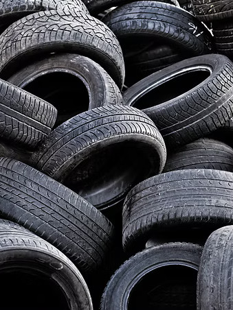Tyres stacked together.